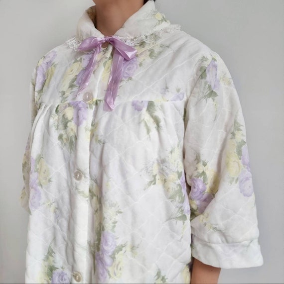 Vintage Pastel Floral Padded House Coat | Yellow … - image 5