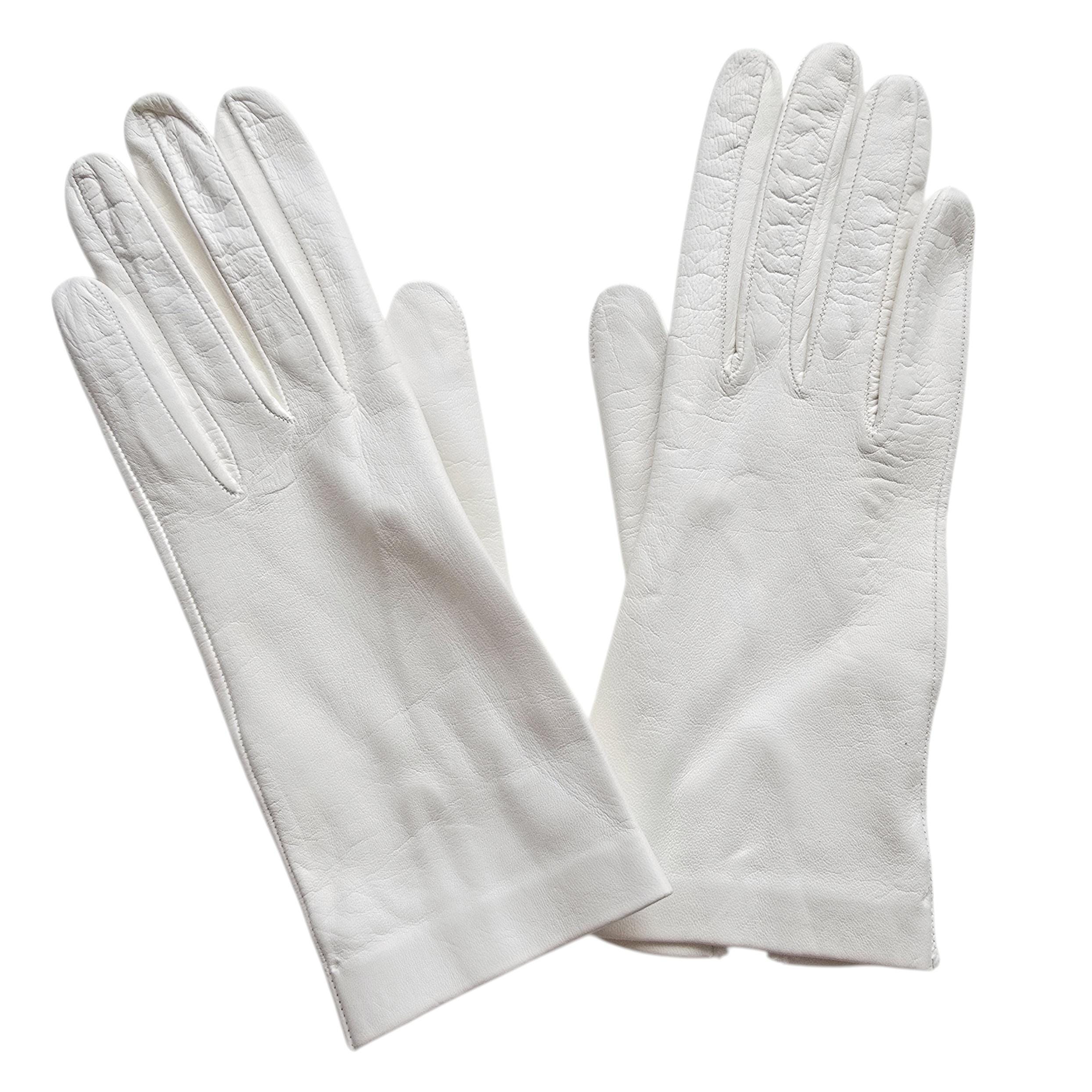 Vintage Ladies White Thin Leather Fitted Gloves Small