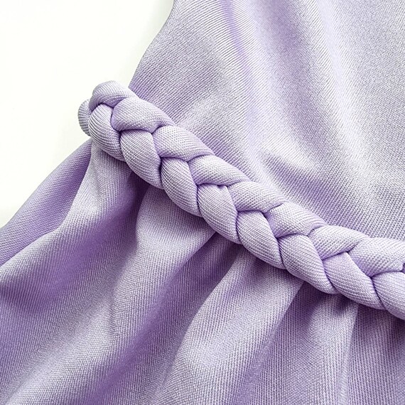 70's Vintage Lilac Midi Dress With Braid Detail /… - image 10