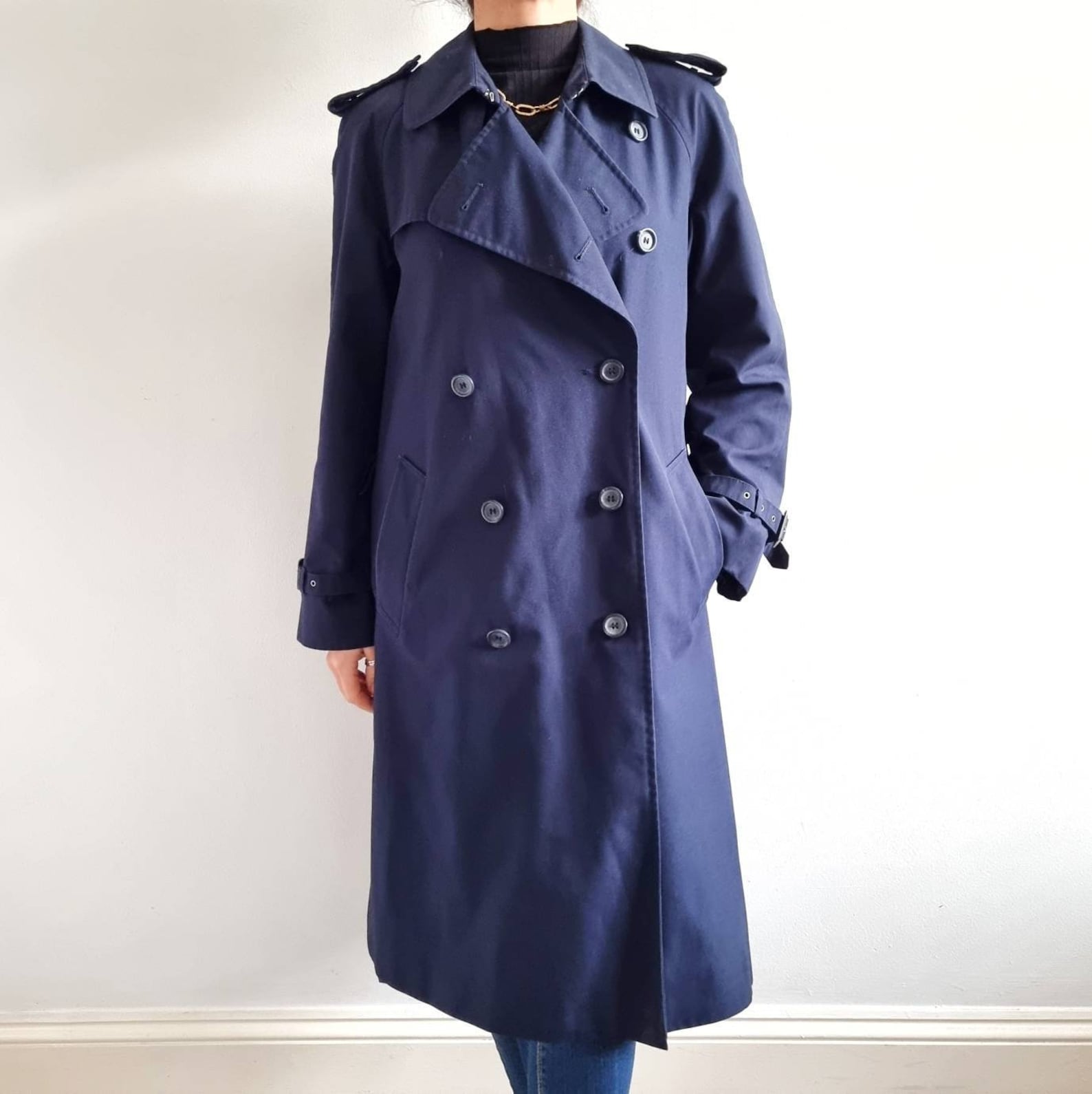 Vintage Ladies Navy Trench Coat Etsy