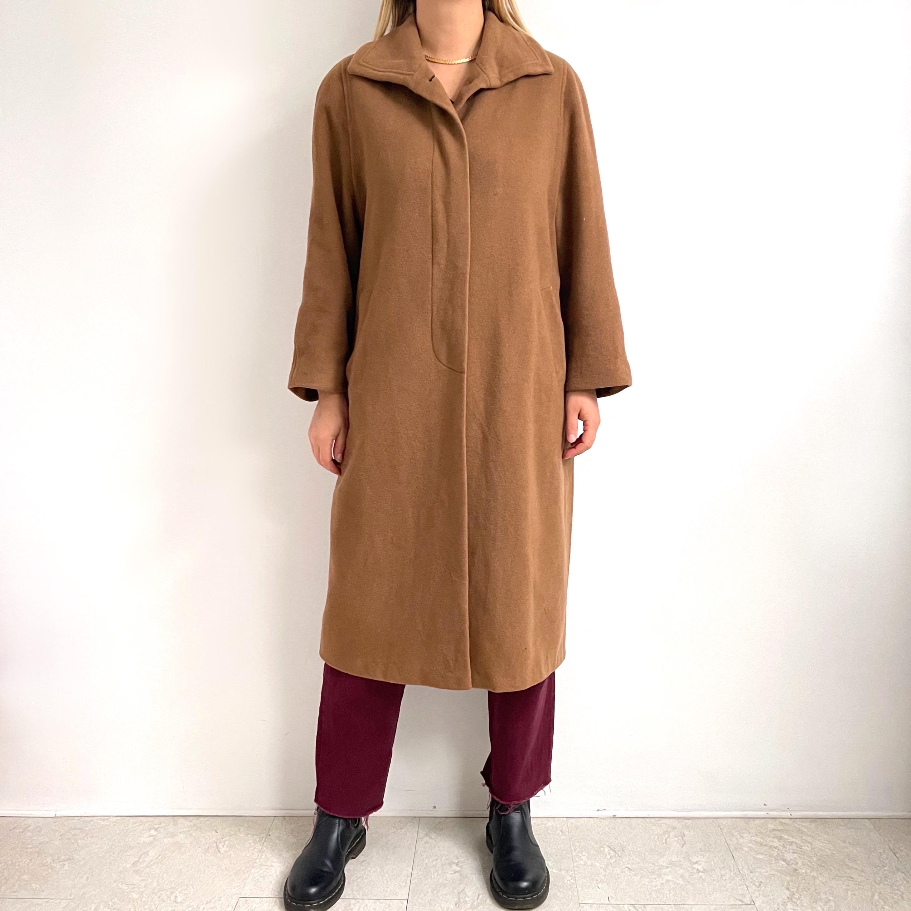 Vintage Ladies Long Brown Wool Coat | Smart Straight Maxi