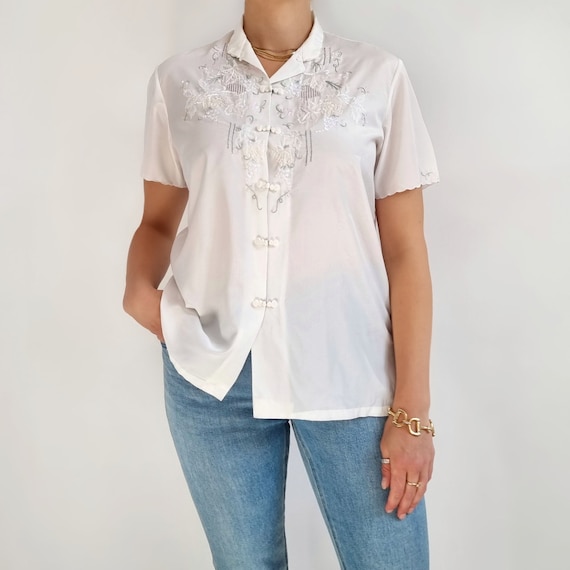 Vintage Embroidered White Blouse | Oriental Style Pretty