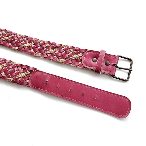 Vintage Purple Woven Leather Belt // Pink Beige R… - image 2