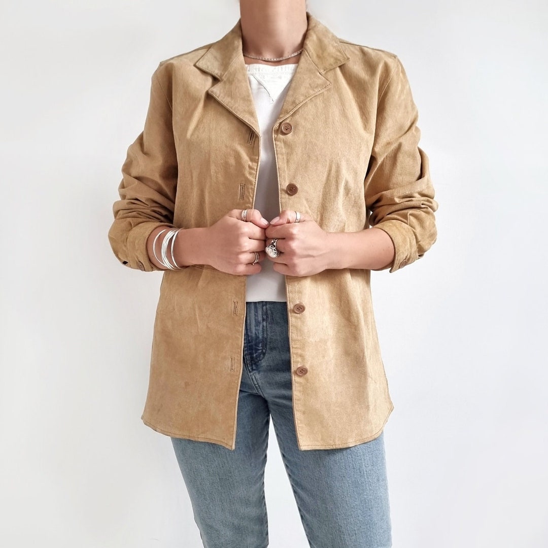 Beige Single-Button Relaxed Men's Blazer Jacket - Wessi