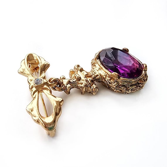 80's Diamante Gemstone Bow Drop Brooch | Antique … - image 2