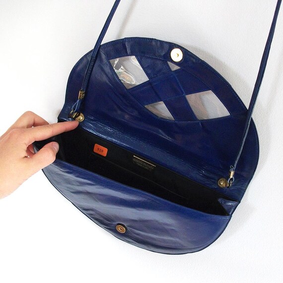 Vintage Andrea Carrano Blue Leather Bag, PVC Deta… - image 3