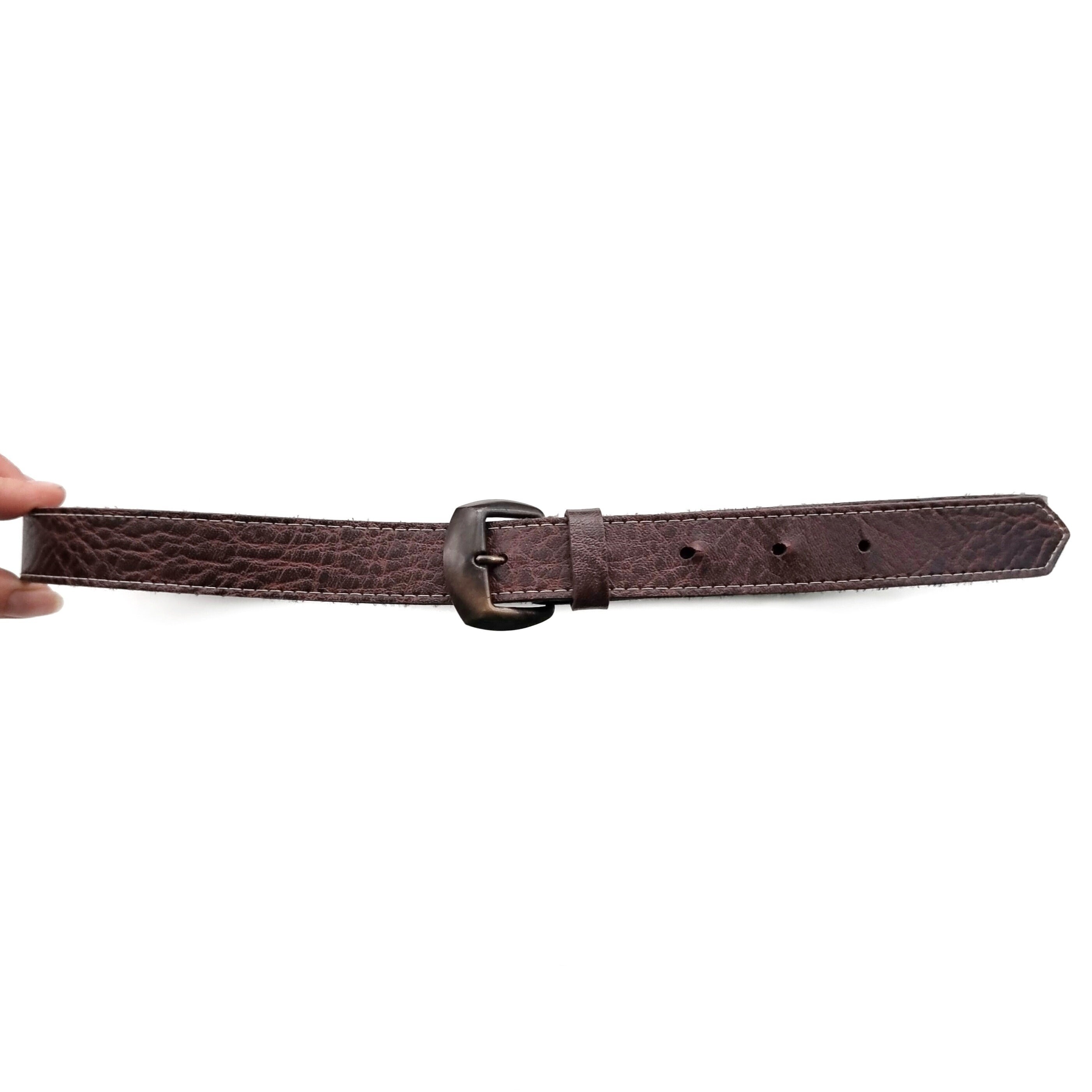 Vintage Chocolate Brown Vegan Belt With Aged Brass Buckle  display picture 3