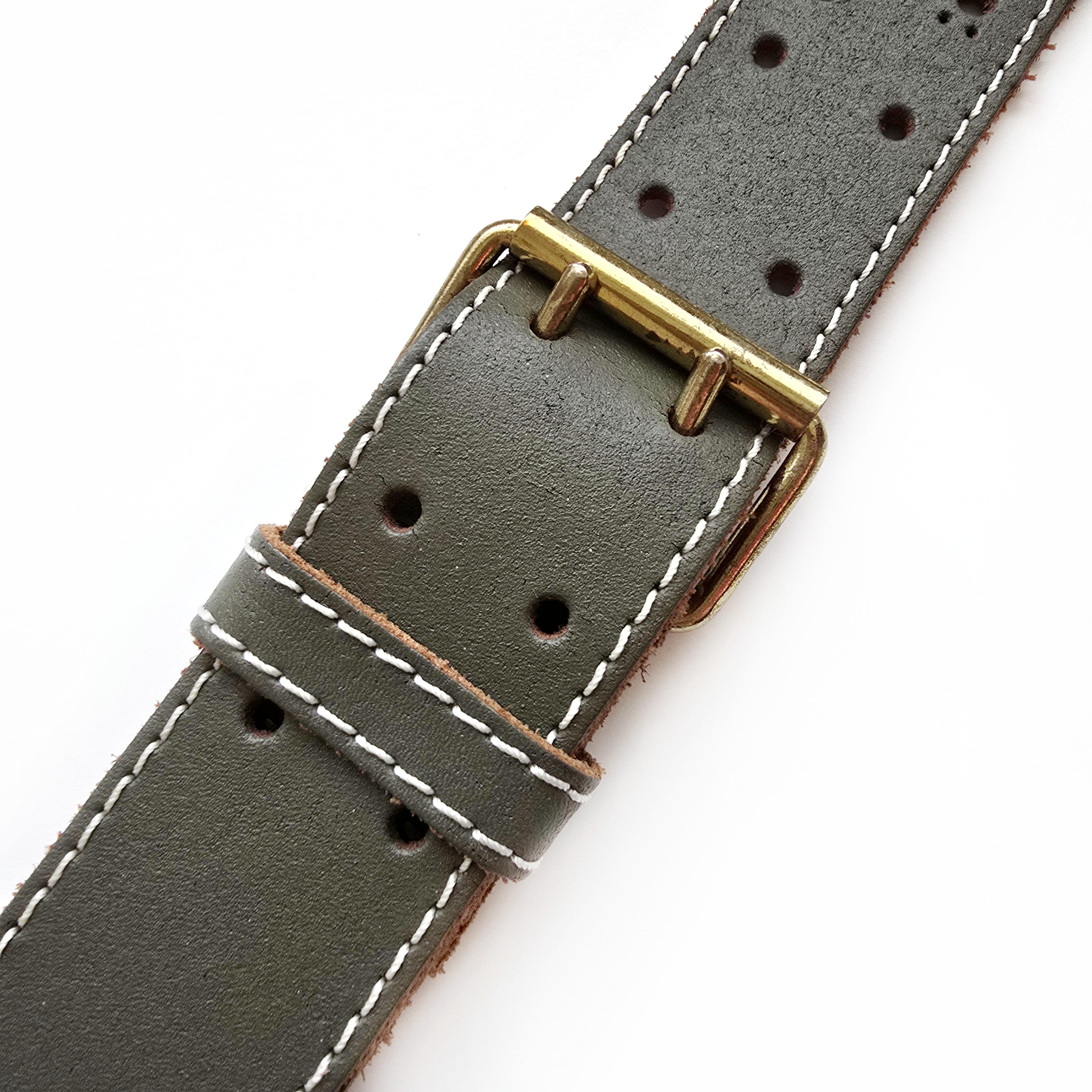 Vintage Olive Green Leather Belt With Brass Buckle | Khaki 