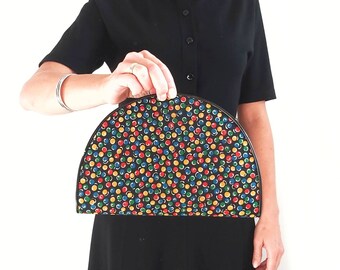 Vintage RAYNE Black Clutch Bag // Colourful Bubble Print Evening Small Bag // Made in England