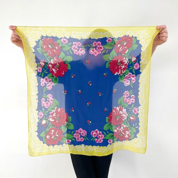 Vintage Bright Floral Scarf // Sheer Bold Flower … - image 2