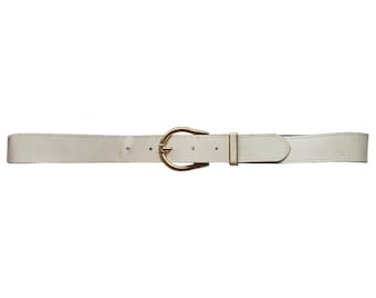 Vintage 90s White Leather Belt With Large Gold Art Deco  display picture 1