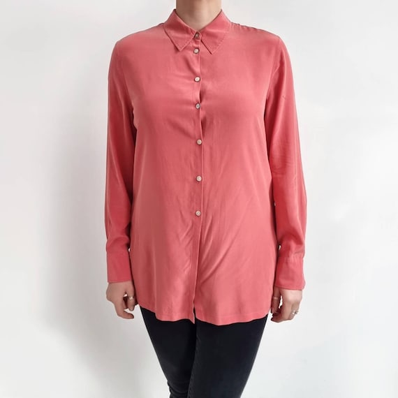 90's Vintage Bright Pink Pure Silk Ladies Shirt |… - image 2