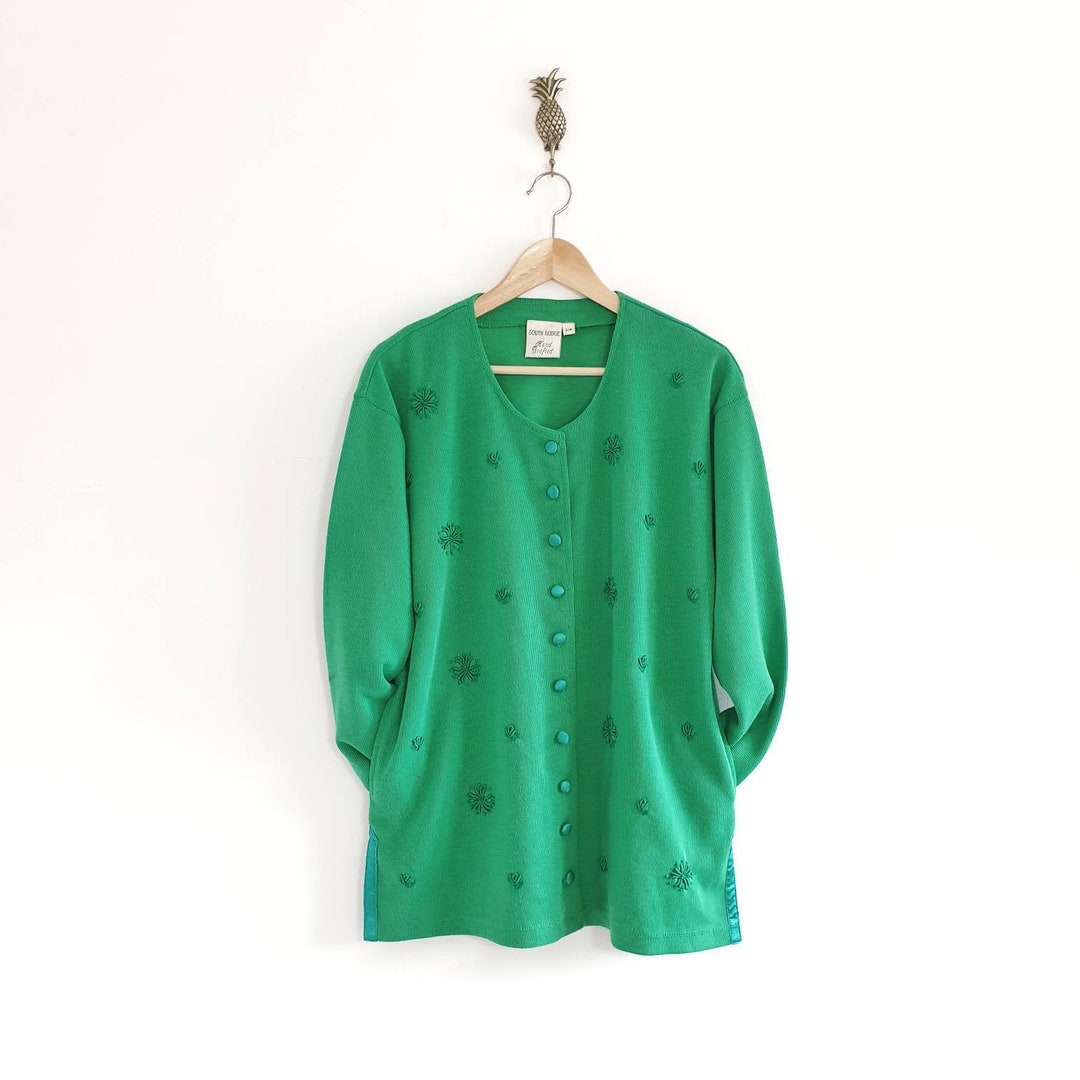 Vintage Embellished Green Cardigan Jacket Etsy