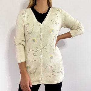 Vintage Embroidered Long Cream Cardigan