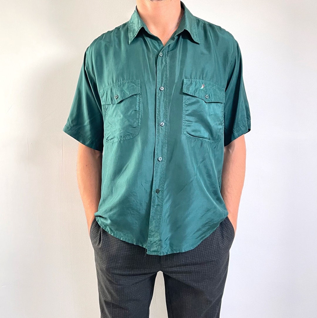 90s  Bahama s/s silk shirt 開襟 無地 古着 90s Polo Ralph Lauren 「CALDWELL」 無地 ソリッド シルク