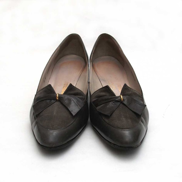 60's Vintage BALLY Shoes, Grey Bow Pumps, Size 6 UK