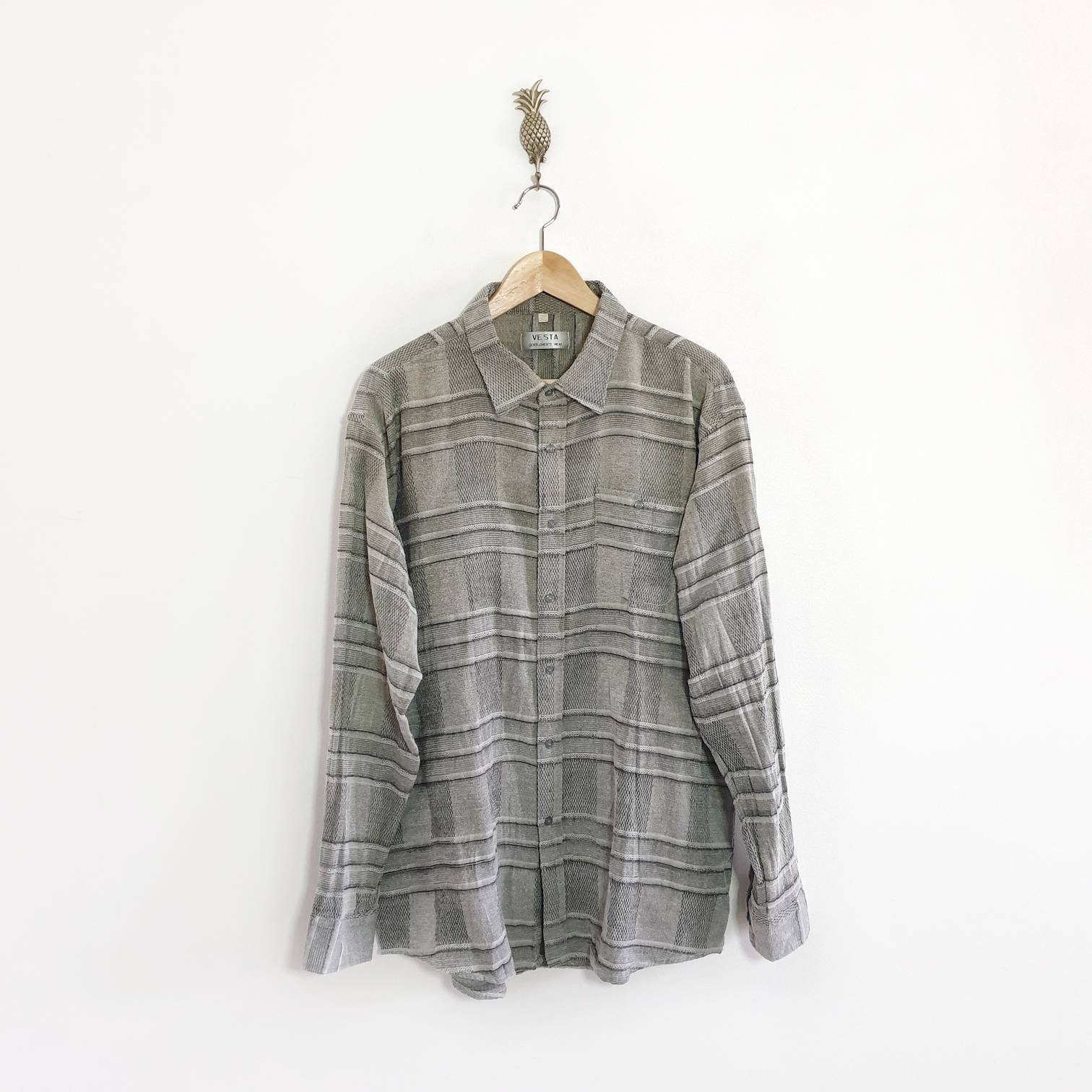 Image of Vintage Grey Shirt, Textured Check