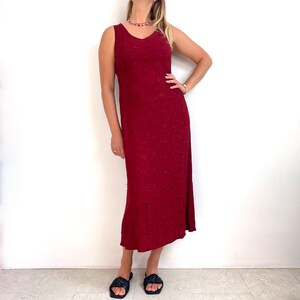 90s Vintage Embroidered Burgundy Maxi Dress | Sleeveless Straight & Simple  Summer Dress by Dorothy Perkins | Medium