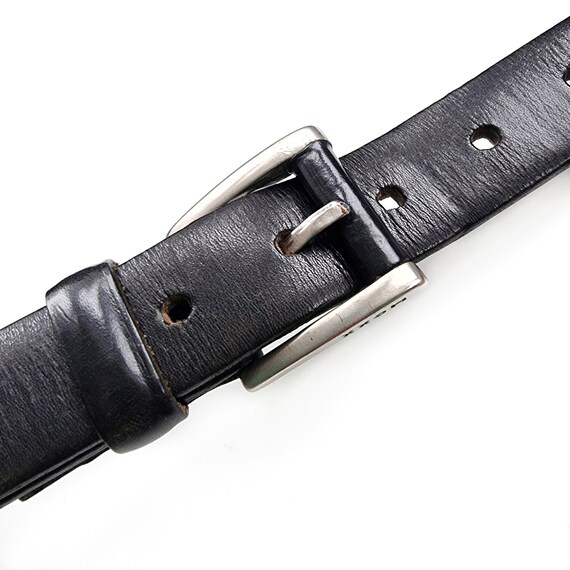 00's Vintage Classic Unisex Black Leather Belt With Silver