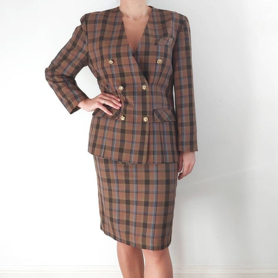 checked skirt suit