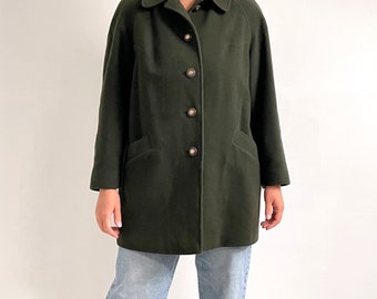 Abrigo corto de lana verde caqui vintage / Abrigo verde militar para mujer / Talla mediana