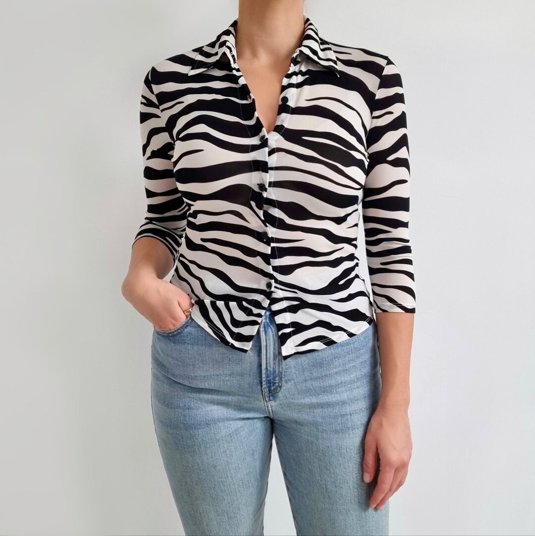 00's Vintage GUESS Black & White Zebra Top Y2K Ladies Etsy