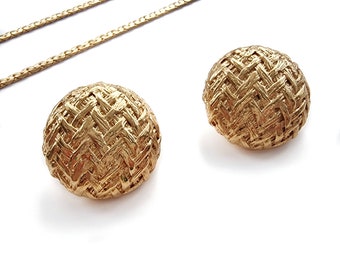 Vintage Gold Plated Woven Earrings | Round Statement Studs | Brand NEW Deadstock