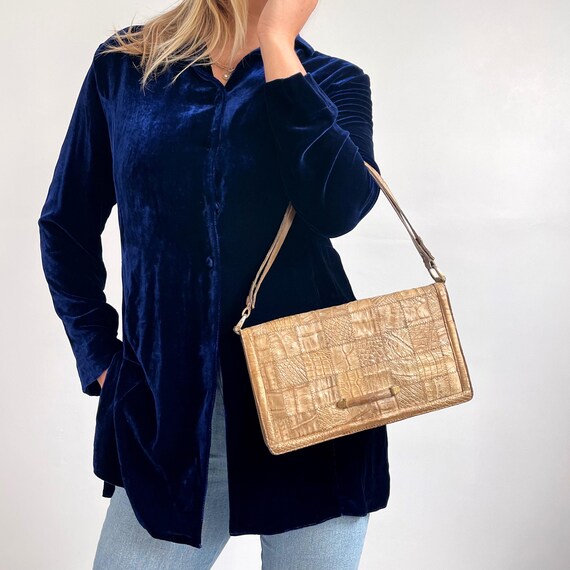Vintage Beige Animal Leather Patchwork Handbag | Smart Neutral Shoulder Bag w Adjustable Strap | Medium