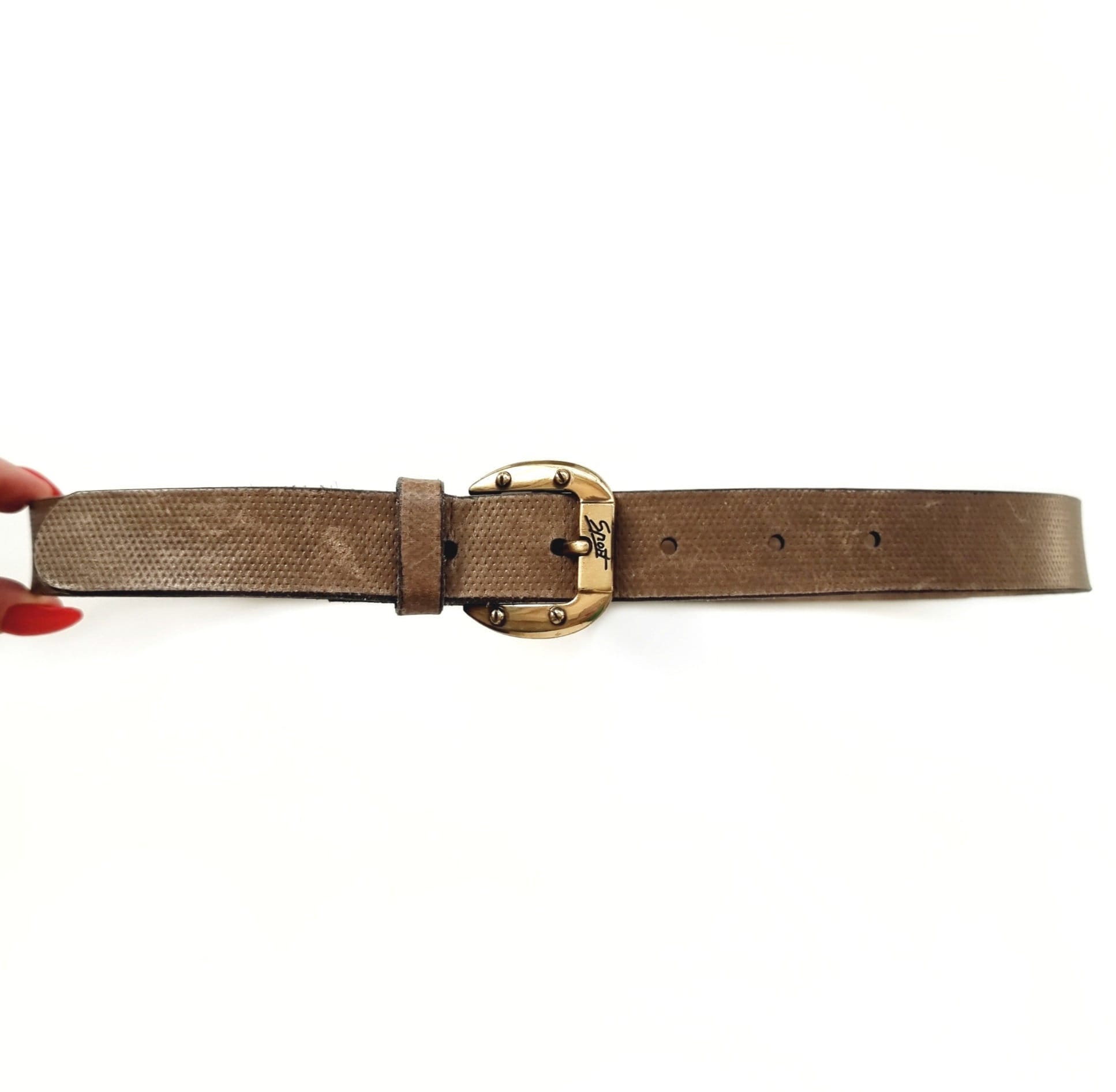 Vintage leather Olive Green Suede Belt with Gold Buckle S/M Buy Olive Green Suede Leather Belt With Gold Buckle  main image 4