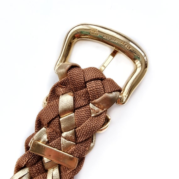 Vintage Gold & Tan Brown Fabric Woven Ladies Belt… - image 5