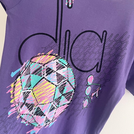 90's Diadora Football T-shirt // Vintage Neon & Purple Print
