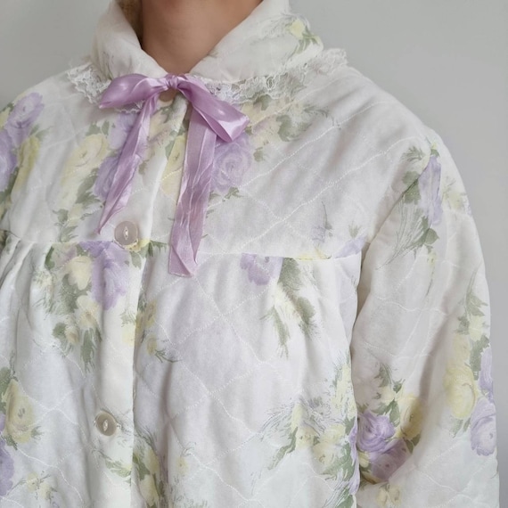 Vintage Pastel Floral Padded House Coat | Yellow … - image 6
