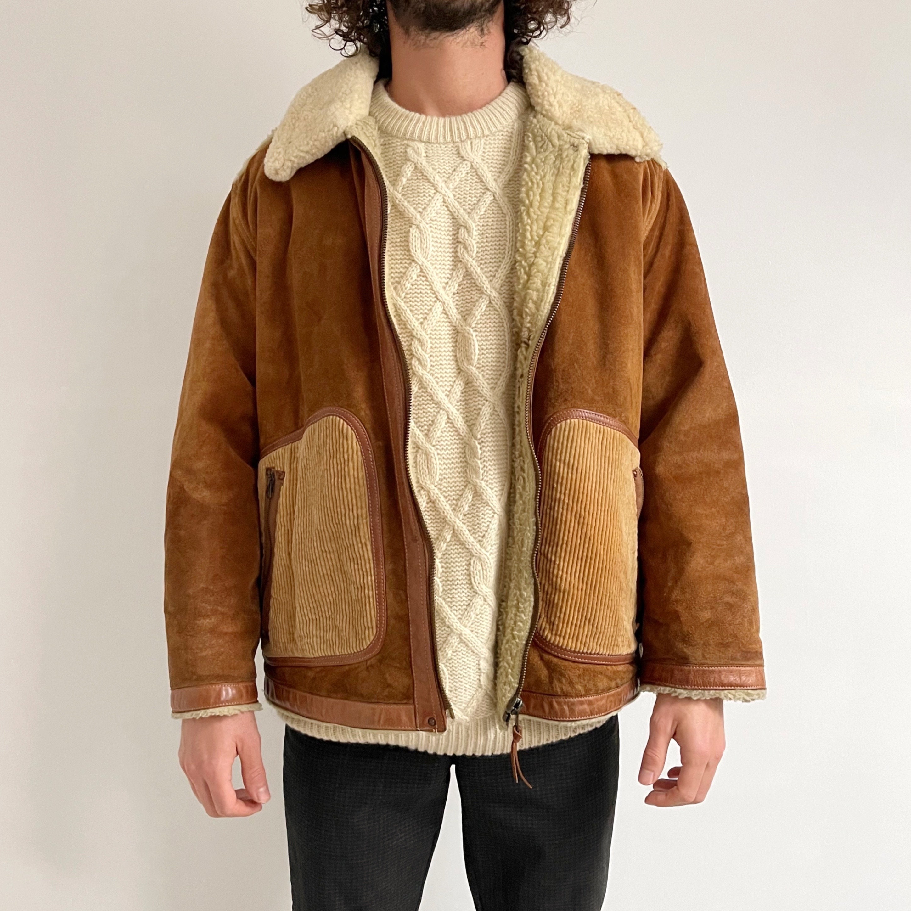 Vintage REPLAY Men's Brown Suede Jacket W Faux Fur Lining