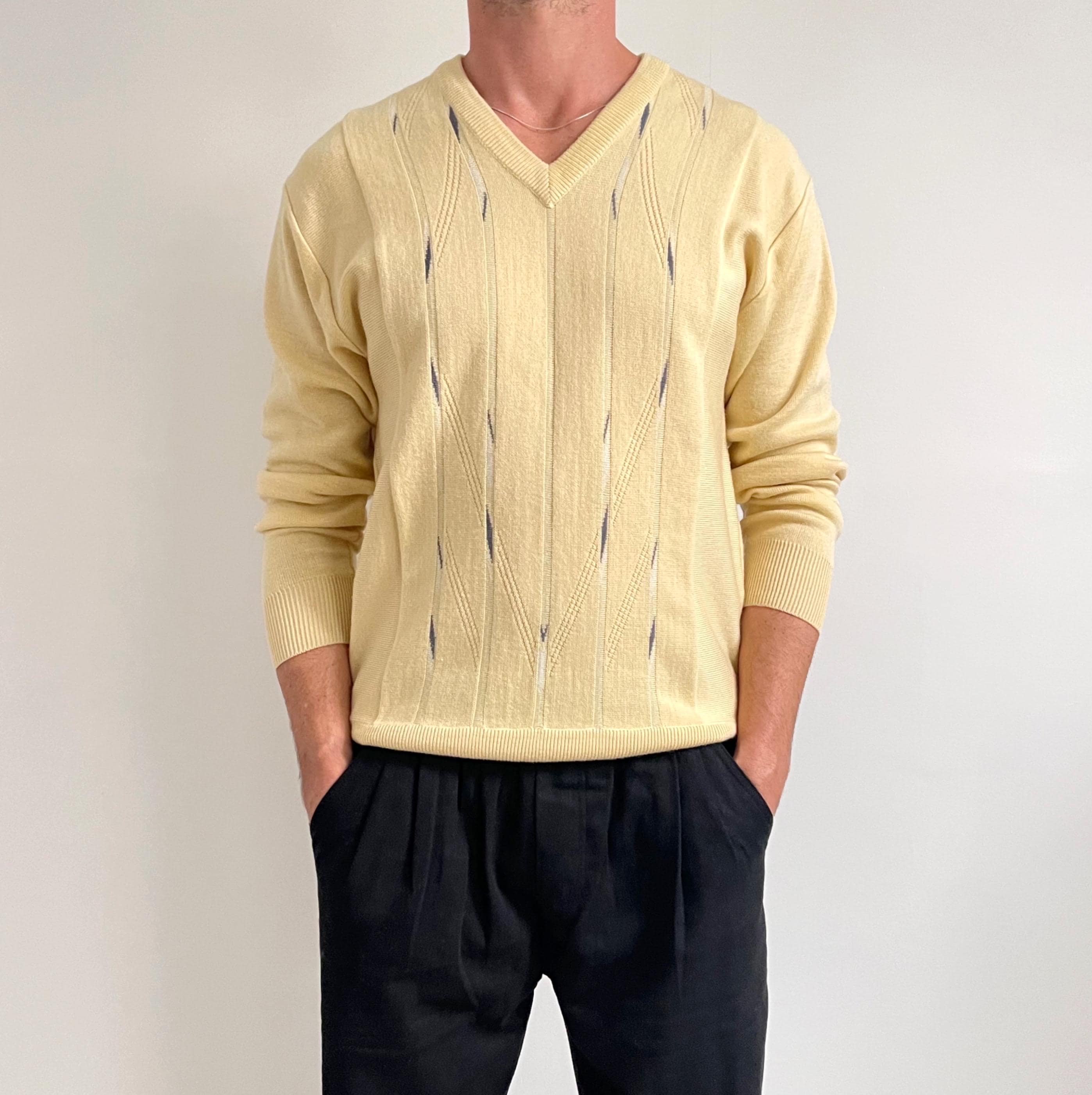 Mens V Neck Yellow Jumper