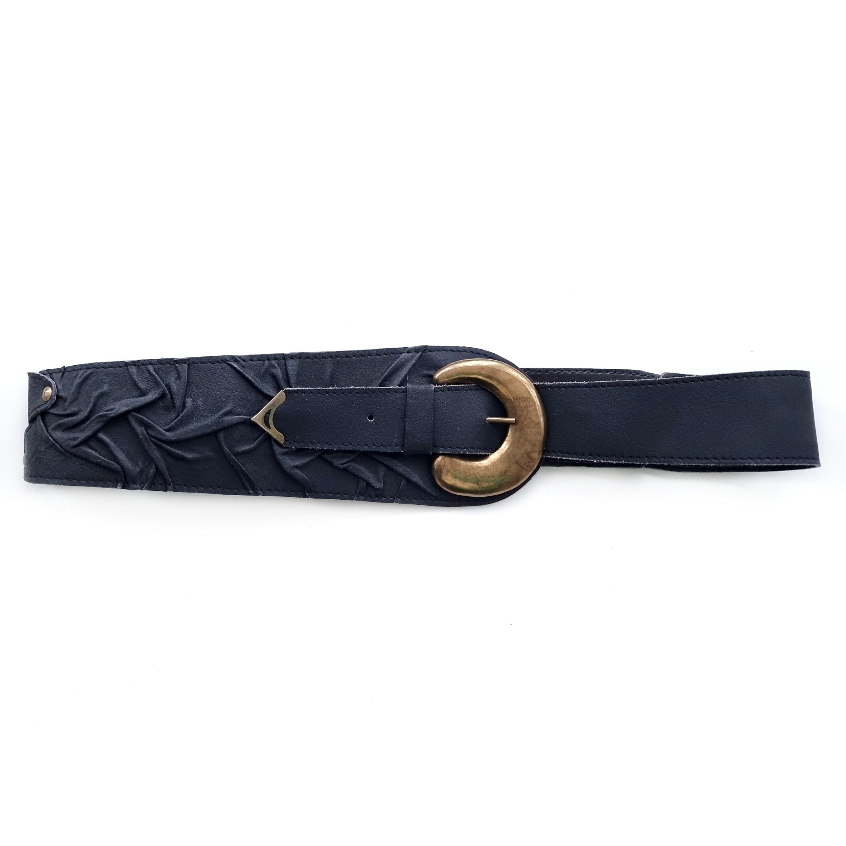 Wide ruched black leather belt with a covered buckle Steve Madden Wide Ruched Belt (BONE), (BLACK) – CB Shop USA main image 2