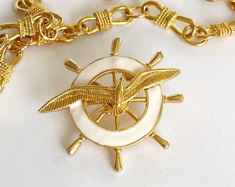 broche nautique vintage de Mouette et Helm | Voile crème d’or / Épingle d’insigne sur le thème de la marine | Morts-vivants Nouveau