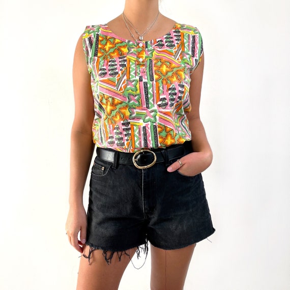 Vintage Vest Top In Neon Wax Print | Bright Print… - image 1