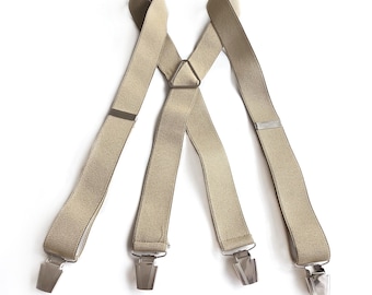 Vintage Men's Cream Beige Suspenders | Trouser Braces With Silver Clips | Made in Italy