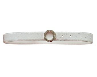 Ceinture en cuir texturé blanc vintage avec boucle argentée | Ceinture habillée pour femme | Petit