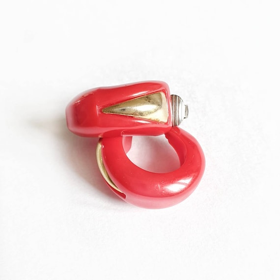Boucles D'oreilles Clips Vintage Années 80 - Métal Doré Et Plastique Rouge - Neuf Avec Défauts