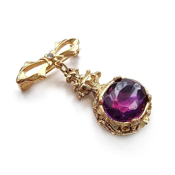 80's Diamante Gemstone Bow Drop Brooch | Antique … - image 1