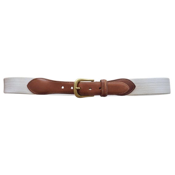 Vintage COACH White Cotton Belt With Tan Brown Leather Ends  display picture 2