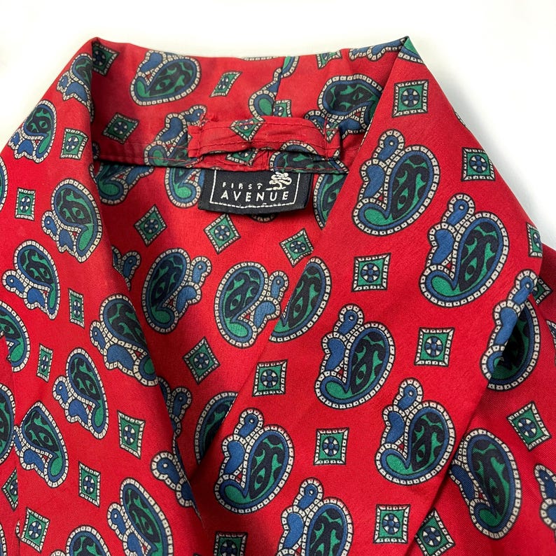 Vintage Red Paisley Print Men’s Smoking Jacket | 80s Classic House Robe | X - Large image 4