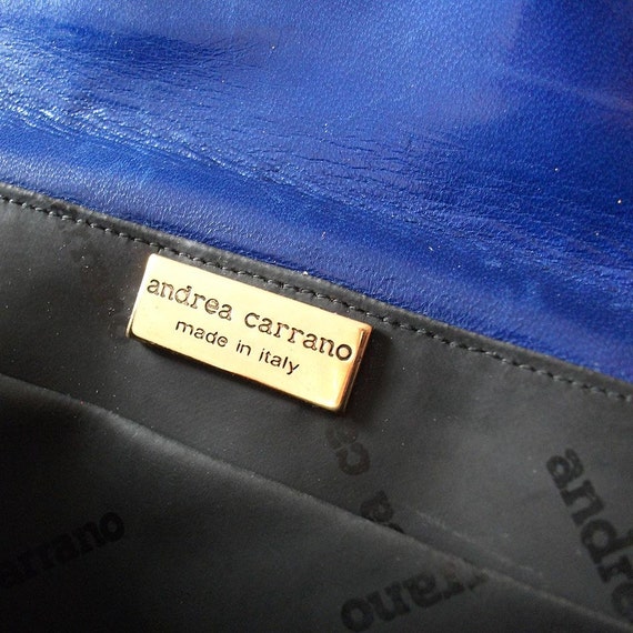 Vintage Andrea Carrano Blue Leather Bag, PVC Deta… - image 4