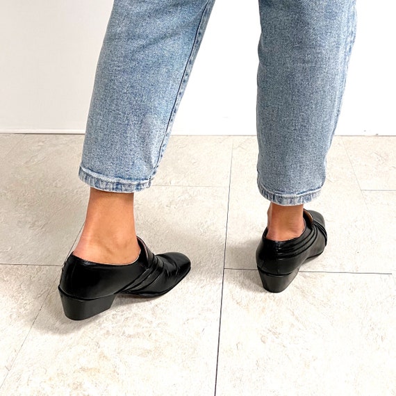 Vintage Black Leather Unisex Loafers | Cuban Heel… - image 8