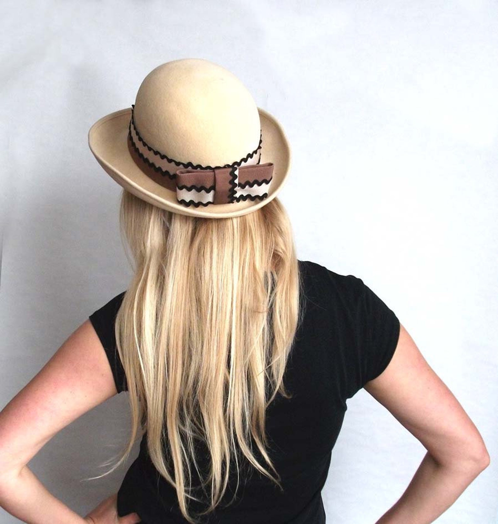 Vintage Cream Felt Hat Etsy