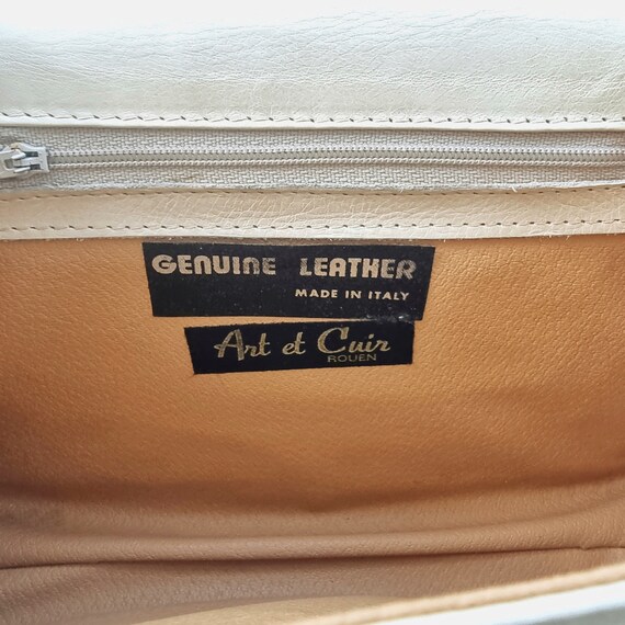Vintage Cream Leather & Crocodile Pattern Handbag… - image 10