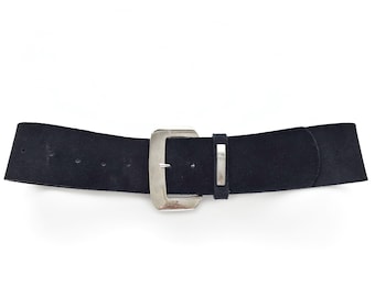 Vintage Wide Black Suede Leather Statement Belt - Etsy display picture 3