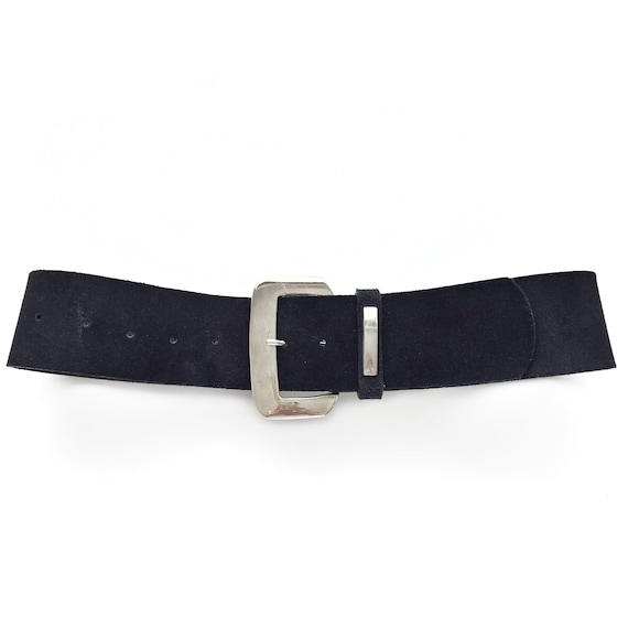 Vintage HOBBS Black Suede Belt With Silver Buckle | Wide  display picture 3
