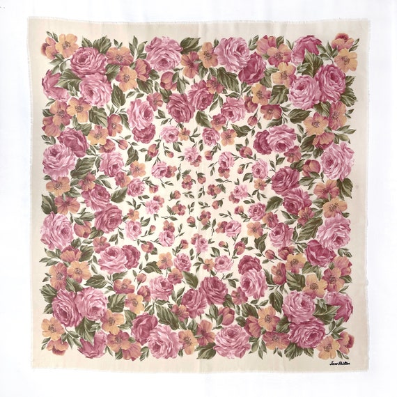 Vintage Pink & Cream Rose Print Shawl by Jane Shi… - image 2